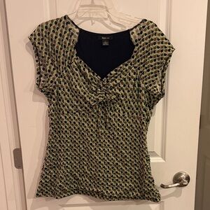 Talbots Green and Black Polka Dot Blouse